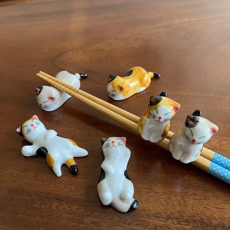 MIUFA Ceramic Cute Cat Chopsticks Rest Dinner Spoon Stand Knife Fork Holder (Set of 6PCS) - Image 5