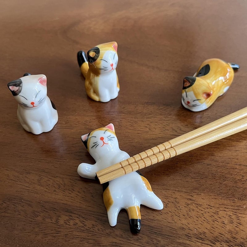MIUFA Ceramic Cute Cat Chopsticks Rest Dinner Spoon Stand Knife Fork Holder (Set of 6PCS) - Image 4
