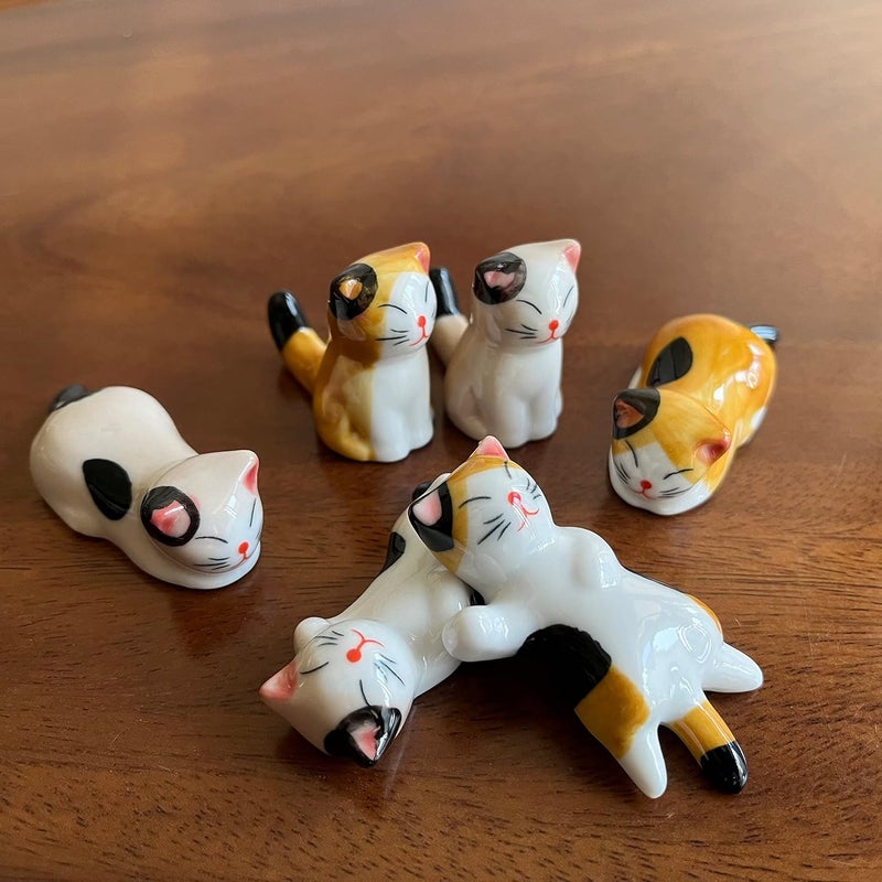MIUFA Ceramic Cute Cat Chopsticks Rest Dinner Spoon Stand Knife Fork Holder (Set of 6PCS) - Image 2