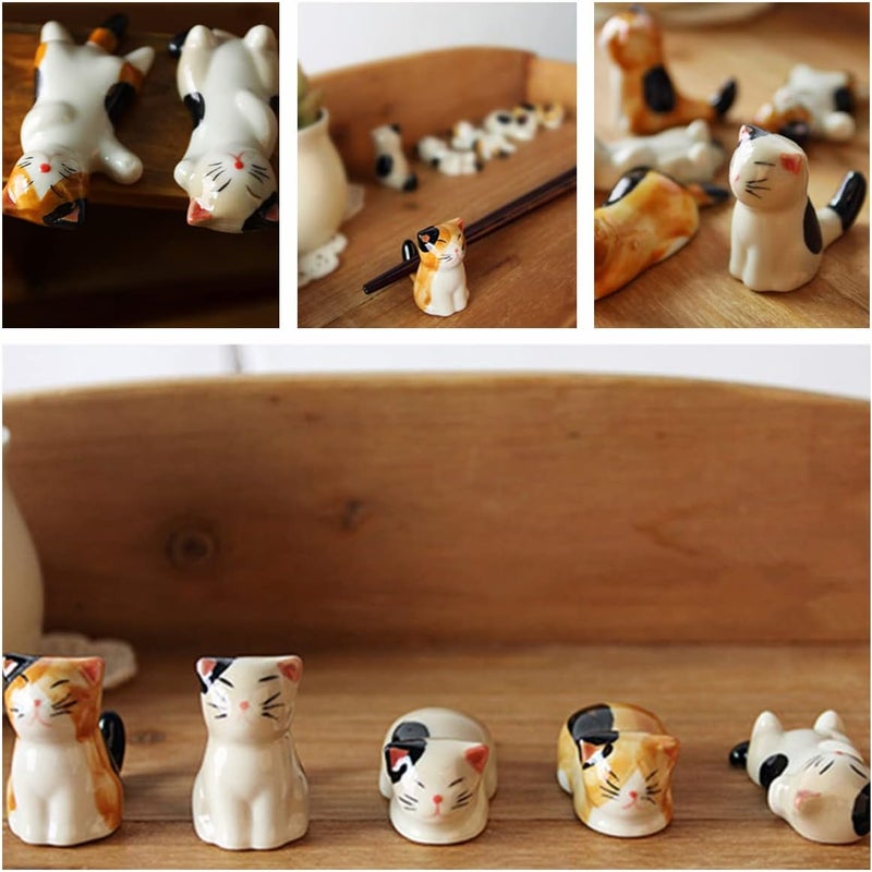 MIUFA Ceramic Cute Cat Chopsticks Rest Dinner Spoon Stand Knife Fork Holder (Set of 6PCS) - Image 3