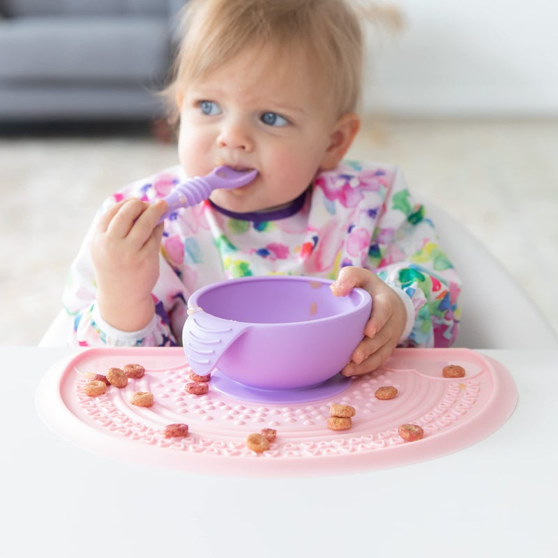 Bumkins Baby Silicone Sensory Placemat, for Babies and Toddlers, Suction Mat for Restaurants, Stick On High Chairs and Tables, Eating Finger Foods, Baby Led Weaning Essentials, Ages 6 Months Up, Pink - Image 2
