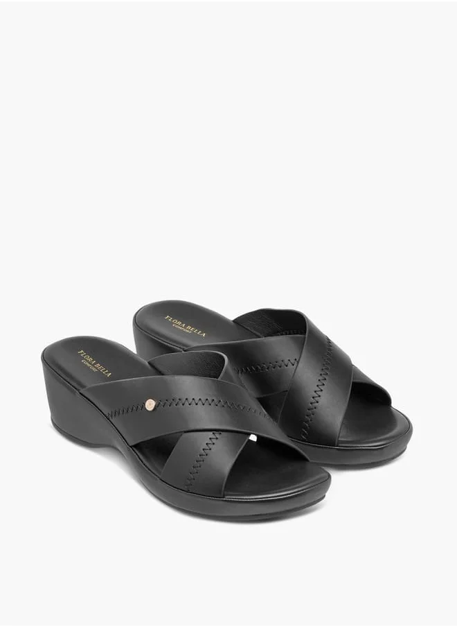 Flora Bella By Shoexpress Women Solid Slip-On Cross Strap Sandals with Block Heels