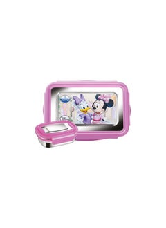 JOYO Joyo Disney Lunchmate Lunch Box with Box Inner Steel Lunch Box Big 1, Small Box with Steel Dabbi Compact Design Airtight Leakproof Lunch Box for Office,School BPA Free (Pack of 1)-Minnie Mouse-Purple 