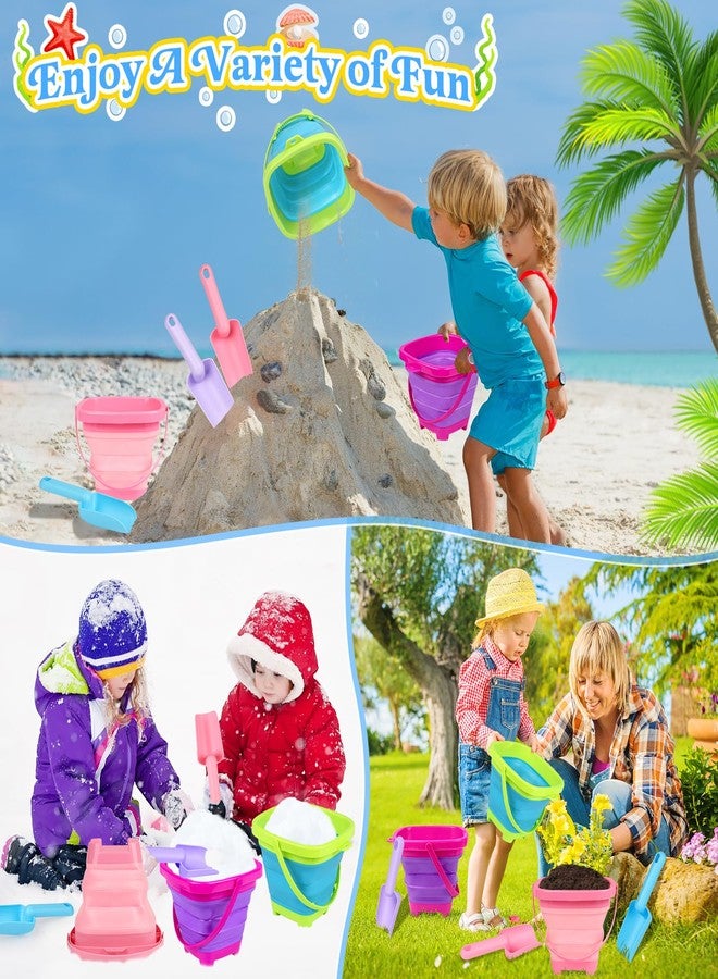 TSDATOWR Collapsible Beach Buckets for Kids, Foldable Sand Buckets and Shovels with Mesh Bag, Silicone Sand Pails Travel Beach Toys for Toddlers Easter Egg Hunt, Camping and Fishing Water Pail - Image 5