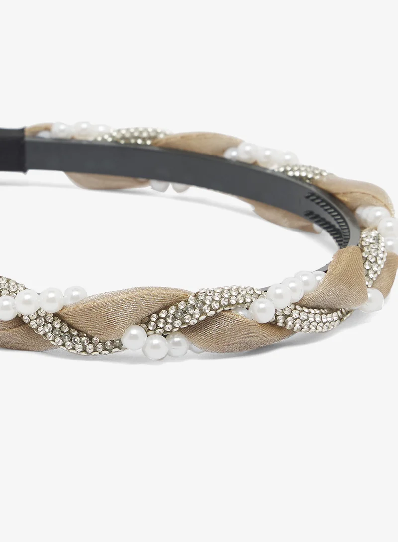 Khizana Beige Braided Pearl Detail Headband for Women | Best Price UAE