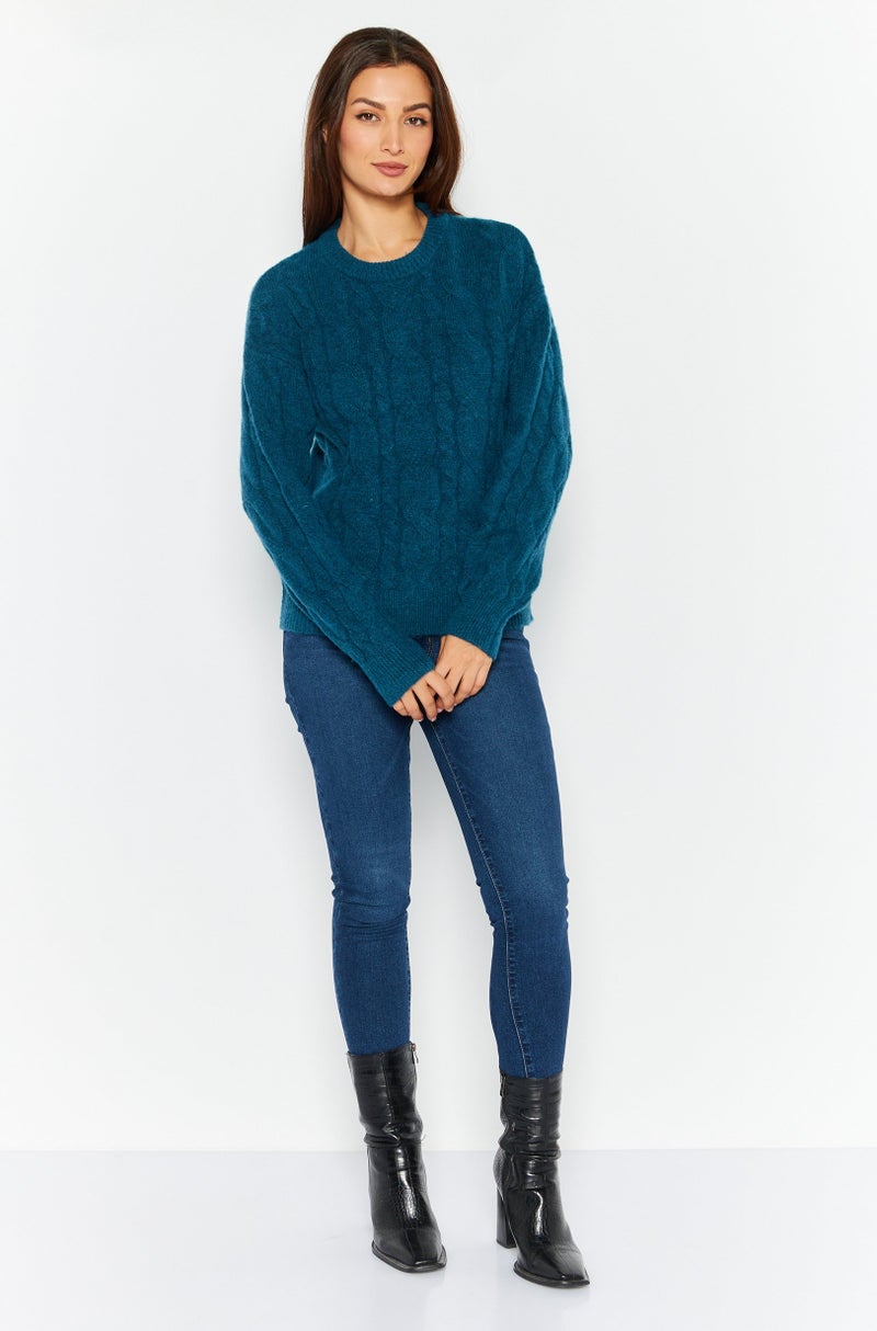 Fire & Glory Women Crew Neck Textured Sweaters, Sage Blue - Image 3