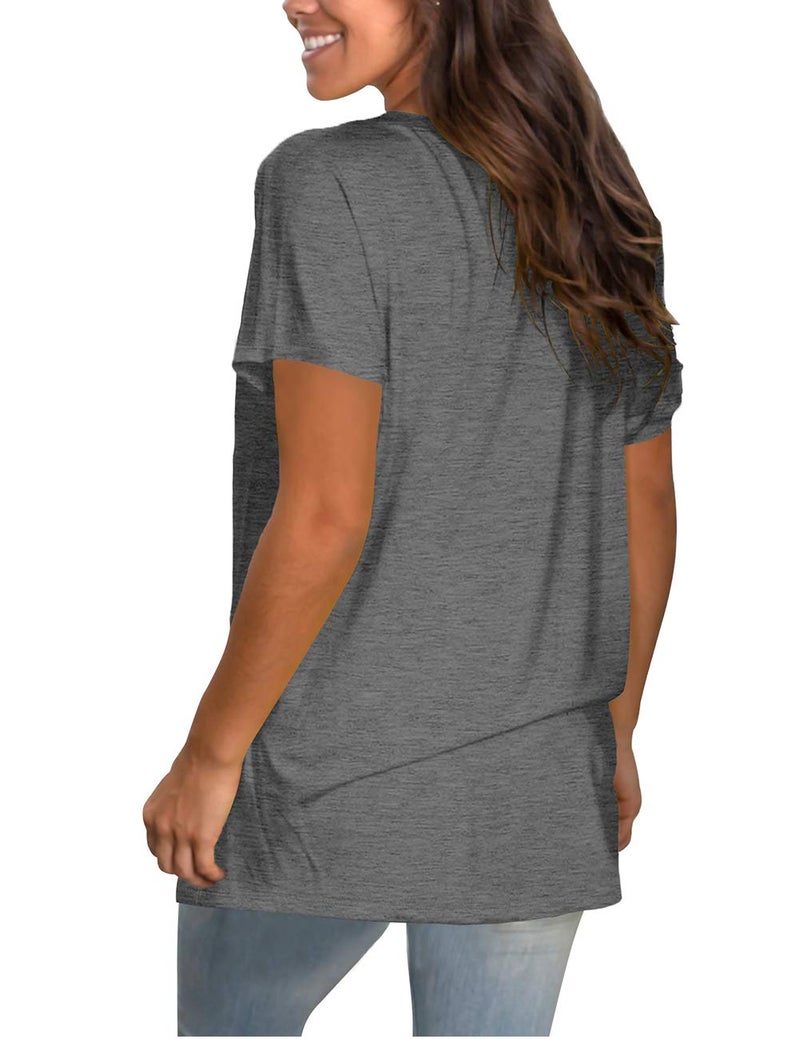 Saloogoe Womens Tunic Tops for Leggings Short Sleeve Shirts Polyester T Shirts Lightweight Summer Outfits Grey L - Image 3
