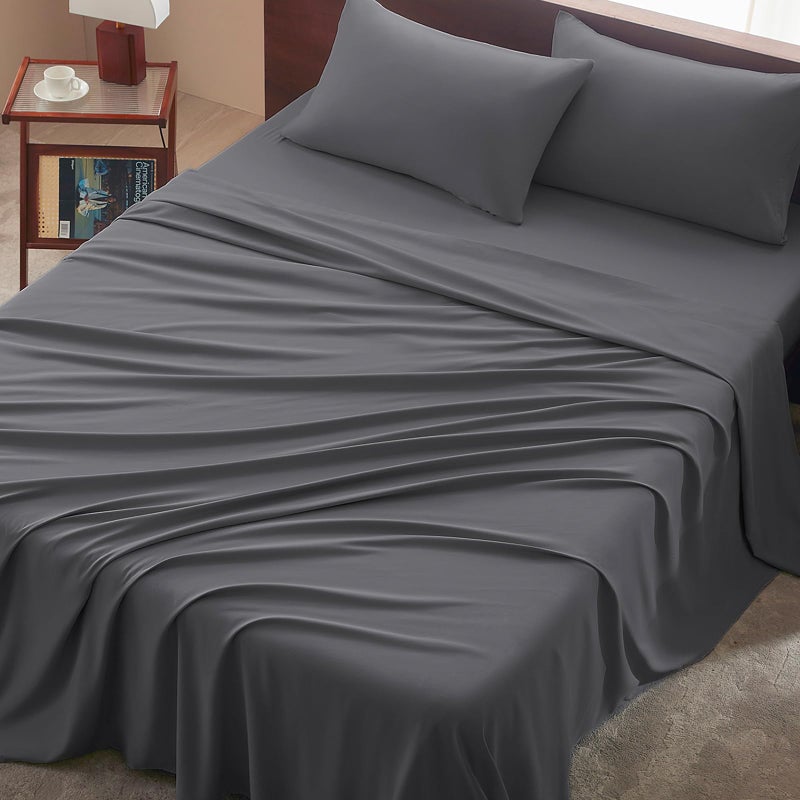 USXIBEI Queen Size 4 Piece Sheet Set - Comfy Breathable & Cooling Bed Sheets Set, Soft and Wrinkle Free, Deep Pockets, Easy & Secure Fit, Hotel Luxury Bedding - Oeko-Tex - Dark Grey - Image 1