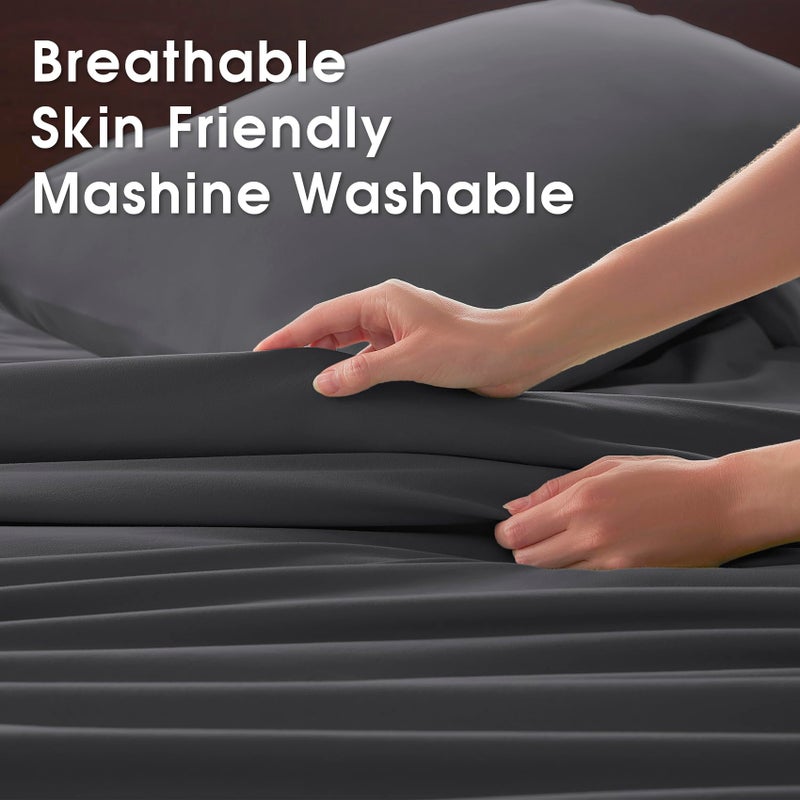 USXIBEI Queen Size 4 Piece Sheet Set - Comfy Breathable & Cooling Bed Sheets Set, Soft and Wrinkle Free, Deep Pockets, Easy & Secure Fit, Hotel Luxury Bedding - Oeko-Tex - Dark Grey - Image 5