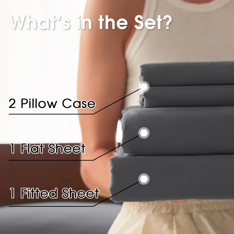 USXIBEI Queen Size 4 Piece Sheet Set - Comfy Breathable & Cooling Bed Sheets Set, Soft and Wrinkle Free, Deep Pockets, Easy & Secure Fit, Hotel Luxury Bedding - Oeko-Tex - Dark Grey - Image 2
