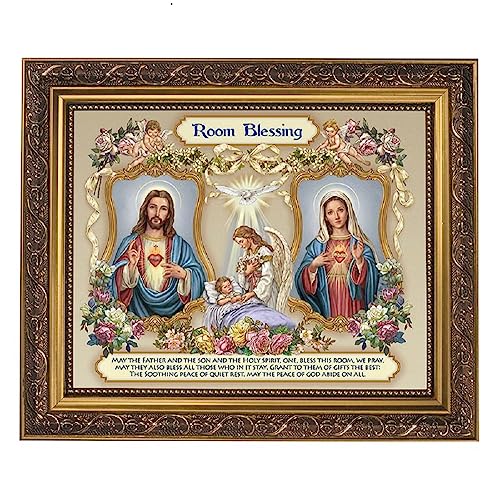 Gerffert Collection Sacred Hearts Room Blessing Framed House Blessings Print, 13 Inch (Ornate Gold Tone Finish Frame) - Image 1