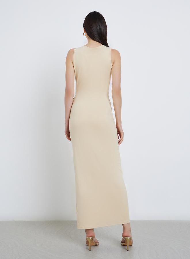 Take Two Solid Knitted Metal Buttons Midi Dress - Image 5