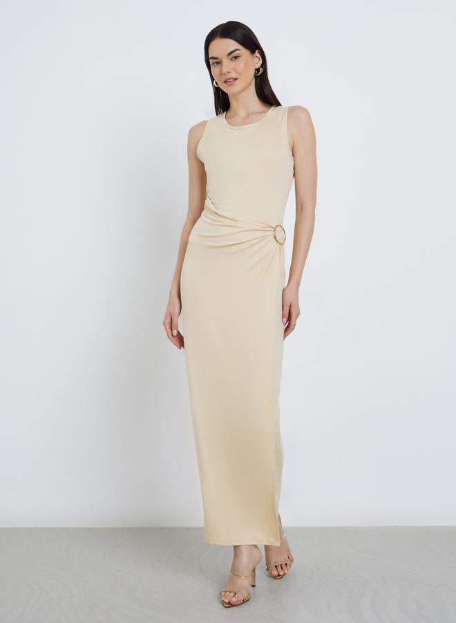 Take Two Solid Knitted Metal Buttons Midi Dress - Image 3