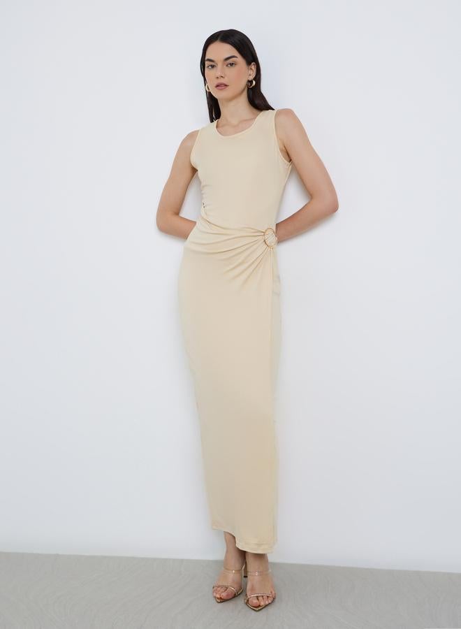 Take Two Solid Knitted Metal Buttons Midi Dress - Image 1