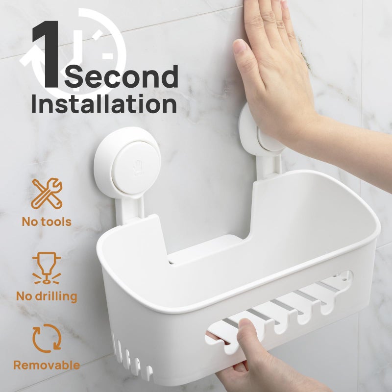 LEVERLOC Shower Caddy Suction Cup Set Shower Organizer & Soap Holder & Toothbrush Holder, Bathroom Shelf Basket NO-Drilling, Removable Suction Storage Waterproof Bathroom Caddy, White - Image 2