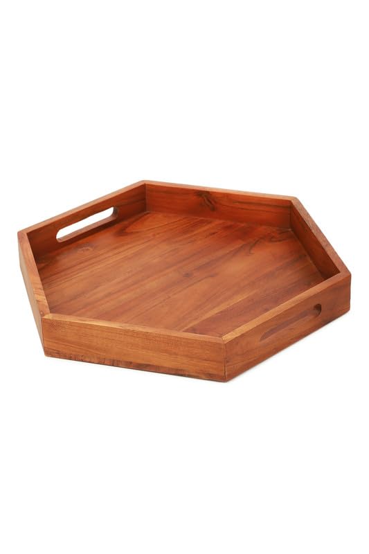 ARIYA Wooden Hexagon Serving Platter (10x10) Handcrafted Acacia Wood Tray with Unique Hexagonal Design Perfect for Serving Appetizers, Cheese, and Charcuterie - Image 2