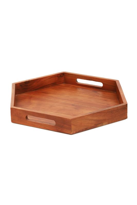 ARIYA Wooden Hexagon Serving Platter (10x10) Handcrafted Acacia Wood Tray with Unique Hexagonal Design Perfect for Serving Appetizers, Cheese, and Charcuterie - Image 5