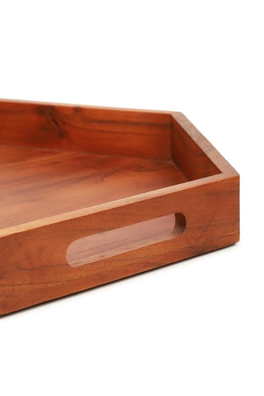 ARIYA Wooden Hexagon Serving Platter (10x10) Handcrafted Acacia Wood Tray with Unique Hexagonal Design Perfect for Serving Appetizers, Cheese, and Charcuterie - Image 4