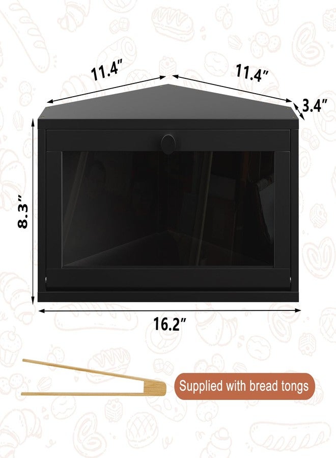 WOWLIVE Corner Bread Box for Kitchen Countertop, Large Bamboo Bread Storage Container for Homemade Bread, Farmhouse Bread Holder with Window, Multi-functional Container, Black - Image 3