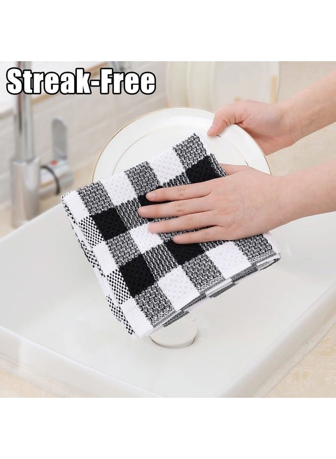 Homing Buffalo Plaid Kitchen Towels and Dishcloths Set, 12" x 12" and 13" x 28", Set of 8 Bulk Cotton Waffle Weave Dish Towels, Super Soft Absorbent Hand Towels for Kitchen, Black & White - Image 4