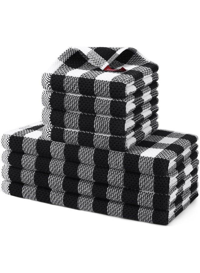 Homing Buffalo Plaid Kitchen Towels and Dishcloths Set, 12" x 12" and 13" x 28", Set of 8 Bulk Cotton Waffle Weave Dish Towels, Super Soft Absorbent Hand Towels for Kitchen, Black & White - Image 1