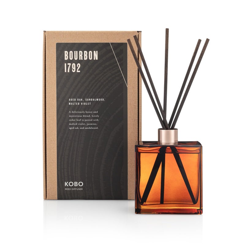 KOBO Bourbon 1792 Reed Diffuser, 9 oz | Premium Fragrance Diffuser Oils | 6-Month Long Lasting Room Diffuser for Home, Office | Natural Aromatherapy Scented Oil for Home | 11â€ Reed Sticks, Glass - Image 1