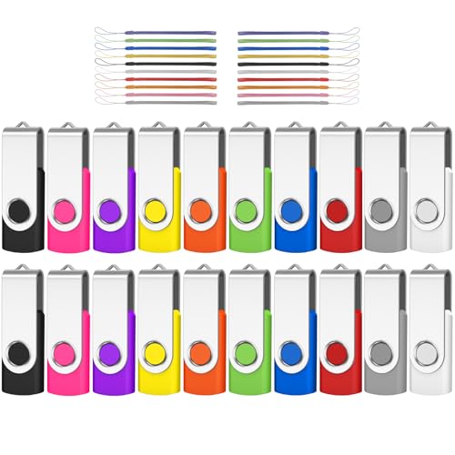 AreTop 20PCS 2GB Flash Drive Pack, USB 2.0 Wholesale Swivel Thumb Drive Bulk Pendrive USB Memory Stick Swivel Jump Drive for Data Storage (2GB,20 Pack Mix Color) - Image 1
