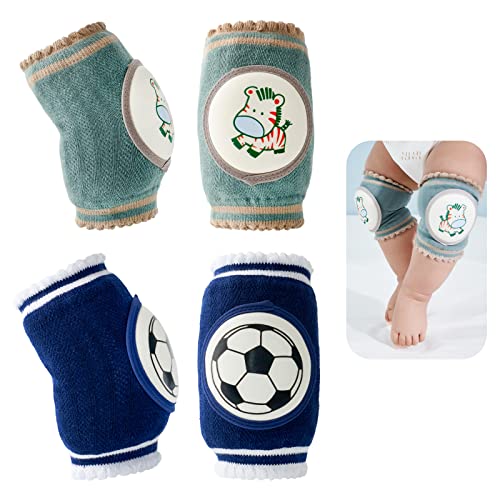 Reidio 2 Pairs Baby Knee Pads for Crawling Breathable Elastic Cotton Crawling Knee Pads Cute Unisex Baby Knee Protector with Sponge Pad for Baby Toddler (Rabbit & Cat) - Image 1