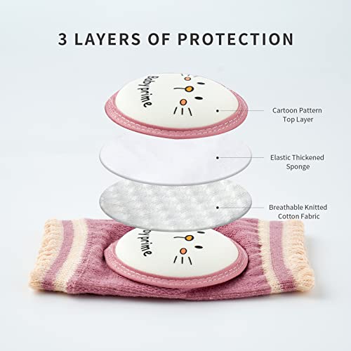 Reidio 2 Pairs Baby Knee Pads for Crawling Breathable Elastic Cotton Crawling Knee Pads Cute Unisex Baby Knee Protector with Sponge Pad for Baby Toddler (Rabbit & Cat) - Image 4