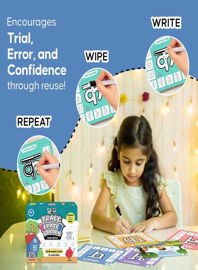 GiniMini Trace, Erase & Learn - Hindi Edition | 56 Rewritable for Ages 3+ | Learn Swars & Vyanjans | Pre-Writing Hindi Activity Kit with Marker, Play-Doh & Rhymes - Image 4