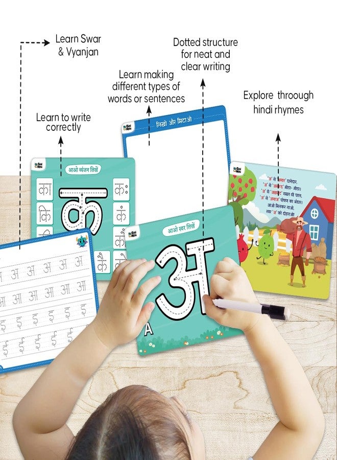 GiniMini Trace, Erase & Learn - Hindi Edition | 56 Rewritable for Ages 3+ | Learn Swars & Vyanjans | Pre-Writing Hindi Activity Kit with Marker, Play-Doh & Rhymes - Image 2