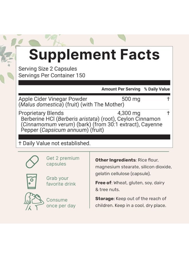 Micro Ingredients Apple Cider Vinegar with  Ceylon cinnamon cayenne pepper berberine 4800mg 300 capsules - Image 2