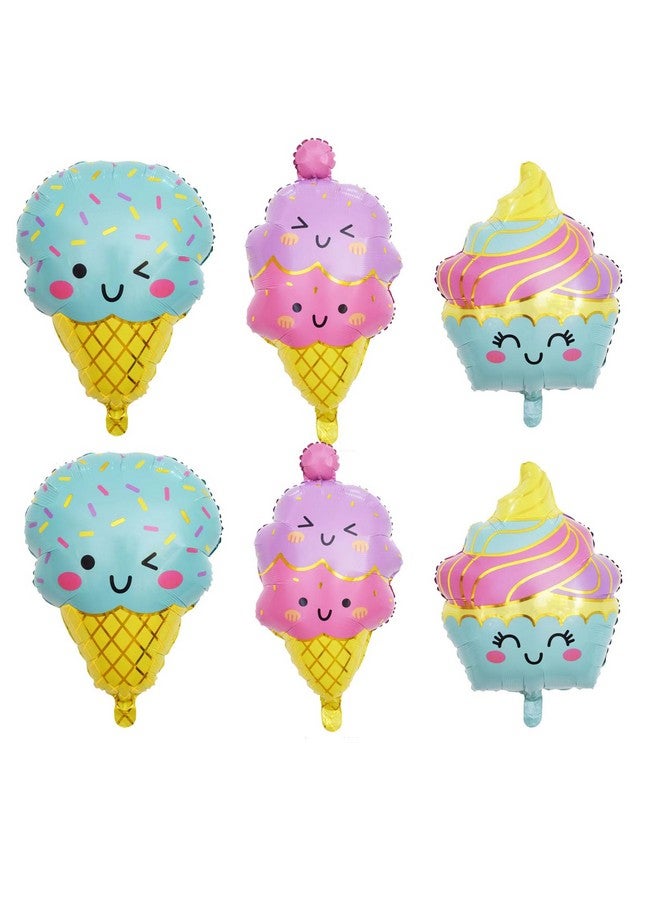 LYK 6PCS Ice Cream Foil Balloons Ice Cream Party Decorations Mylar Balloons for Baby Shower Ice Cream Summer Hawaii Luau Birthday Party Decorations - Image 1