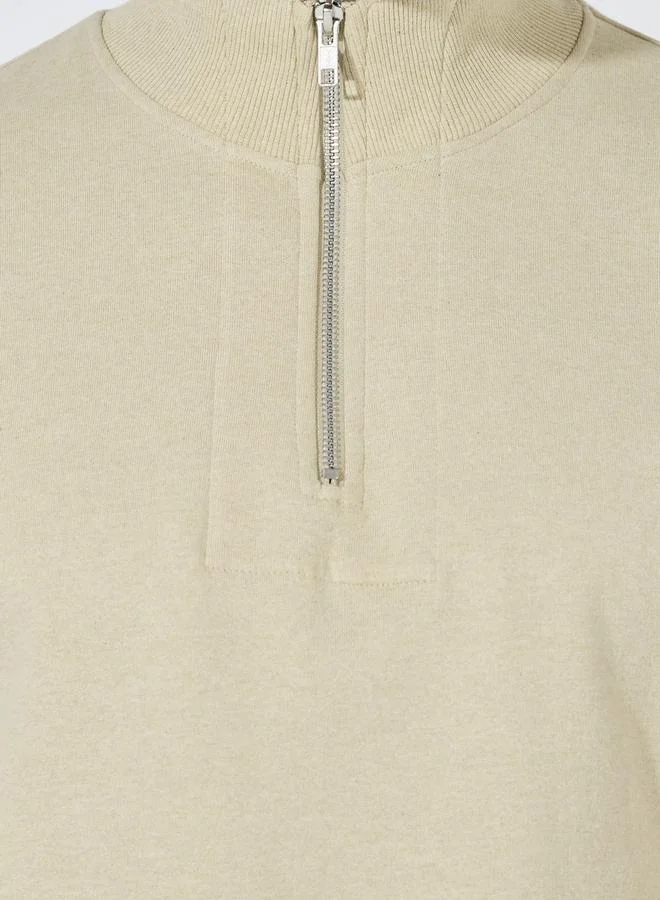 Styli Half-Zip Relaxed Fit Fleece Sweatshirt with Front Seam Detail