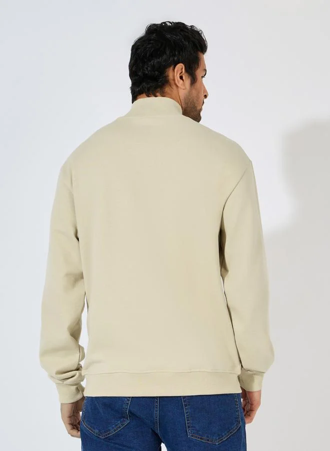 Styli Half-Zip Relaxed Fit Fleece Sweatshirt with Front Seam Detail