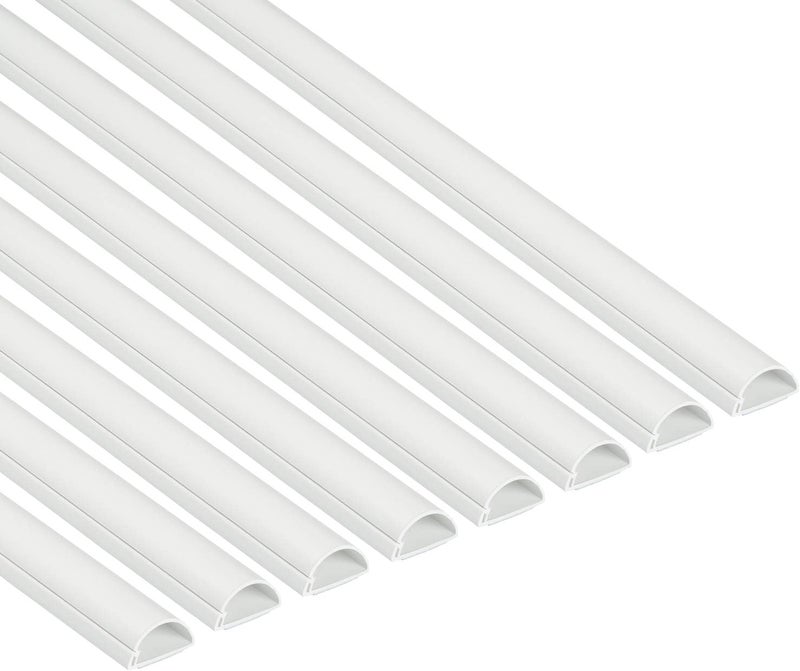 D-Line Half Round Cord Hider, Patented Cable Cover, Hide TV Wall Mount Wires, Raceway for Cords, Decorative Wire Covers, Paintable, Adhesive Cable Concealer - 8X 1.18in W x 0.59in H x 39in L - White - Image 1