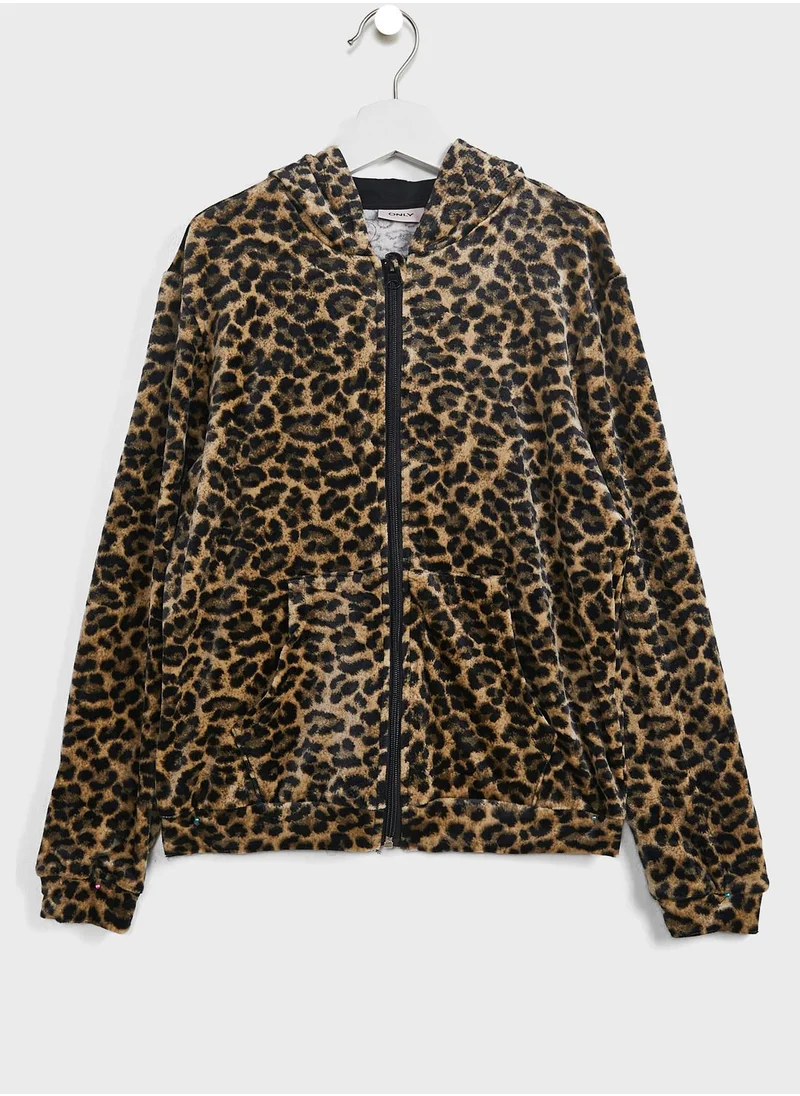 only_kids Kids Leopard Print Zip Hoodie