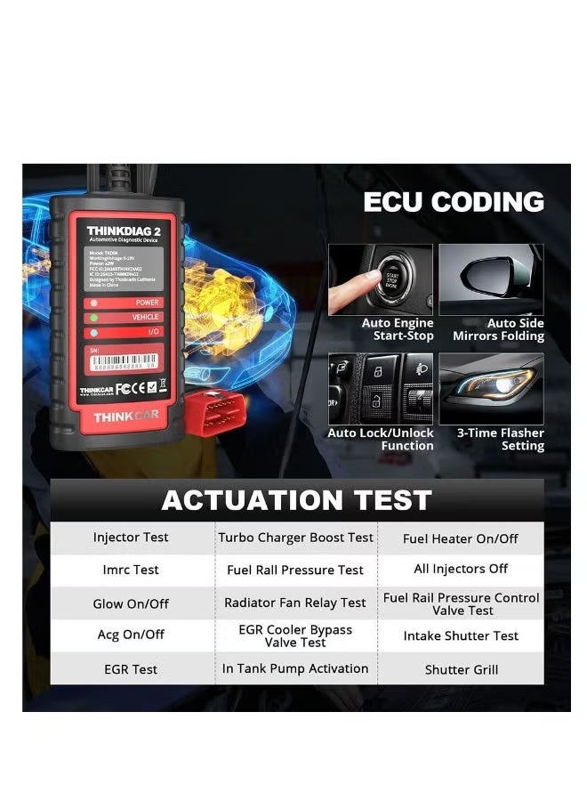 Thinkcar ThinkDiag 2 Bluetooth OBD2 Diagnostic Scanner for All Vehicles with 15 Reset Functions for All System Diagnostic Support OBDII / EOBD / CAN-FD Protocol 1 Year all Software Free - Image 5