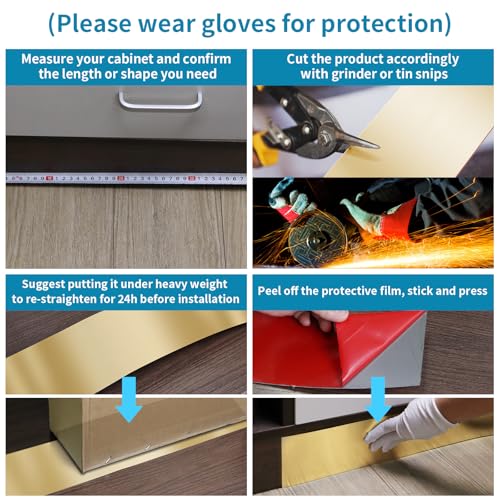 Sanbege Stainless Steel Toe Kick Cover, 6" x 102" Baseboard Plate, Self Adhesive Kickplate for Bottom of Door, Kitchen Island, Cabinet, Cupboard (Brushed Gold) - Image 3