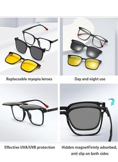 Fazza 3 In 1 Magnetic Polarized Clip-On Sunglasses Set, Blue Light Blocking Glasses with Magnetic Polarized Lenses and Magnetic Night Vision Lenses, Versatile Glasses for Men and Women for Day and Night  - Image 3