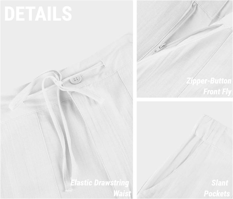 PASLTER Mens Casual Linen Pants Loose Fit Elastic Drawstring Waist Straight-Legs Summer Yoga Beach Long Pants - Image 4