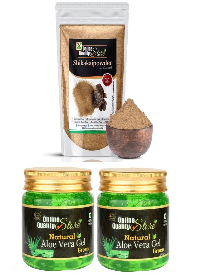 أونلاين كواليتي ستور متجر الجودة عبر الإنترنت: جل الصبار الأخضر العضوي (400 مل) + مسحوق الشيكاكاي للشعر (400 غ) - عبوة كومبو، 800 غ - Image 1