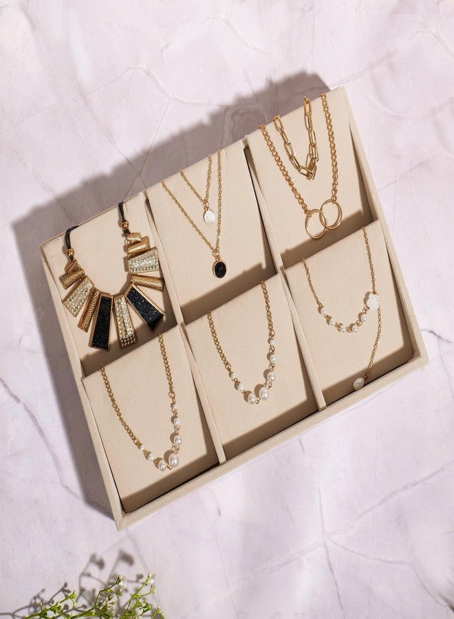 La Trove Velvet Jewelry Organizer Tray – Storage Tray for Earrings, Necklaces, Rings & Studs Drawer Organizer, Cream - Image 1