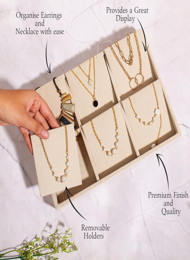 La Trove Velvet Jewelry Organizer Tray – Storage Tray for Earrings, Necklaces, Rings & Studs Drawer Organizer, Cream - Image 4