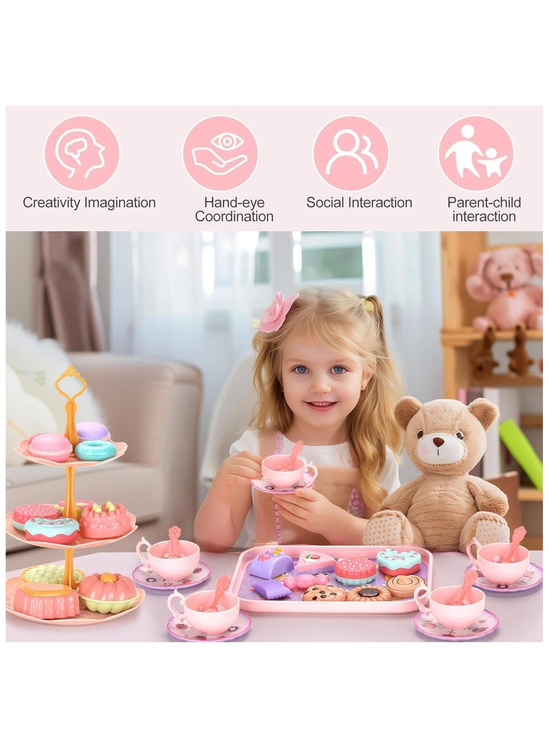 Tea Set for Little Girls, Birthday Gift for Age 3+ Years Old, Toddler Toys Tea Party Set for Little Girls, Princess Kids Kitchen Pretend Toy with Tin Tea Set, Desserts & Carrying Case  - Image 2