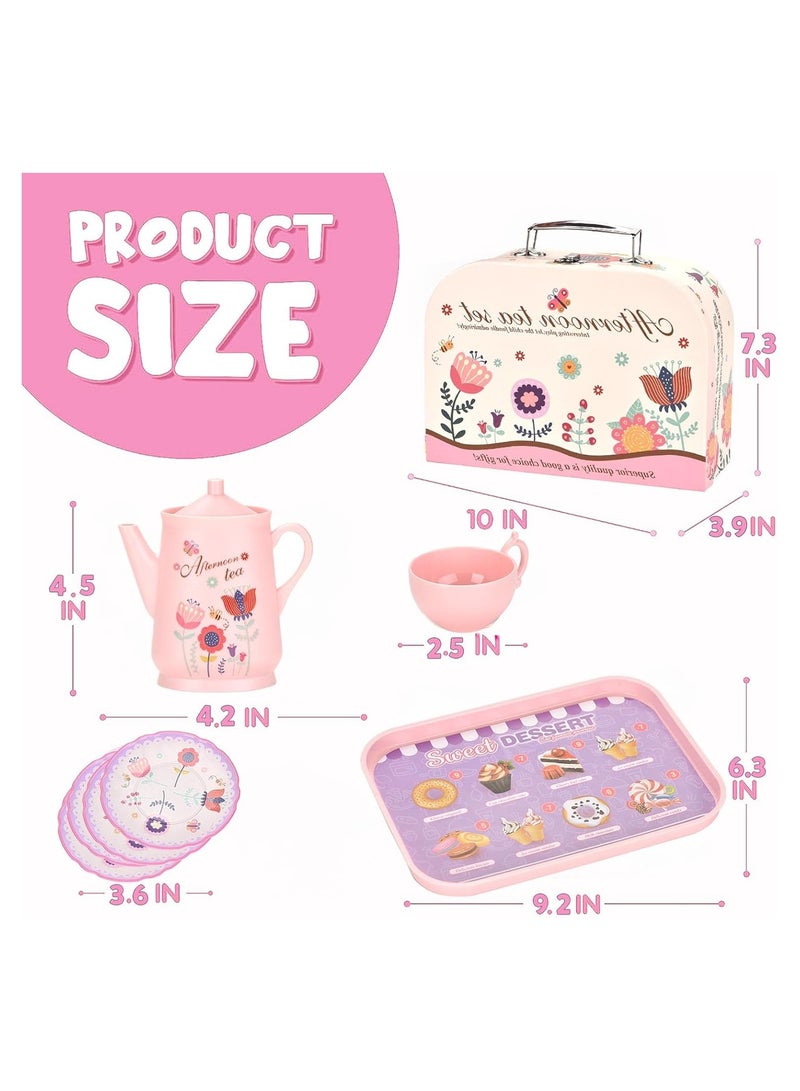 Tea Set for Little Girls, Birthday Gift for Age 3+ Years Old, Toddler Toys Tea Party Set for Little Girls, Princess Kids Kitchen Pretend Toy with Tin Tea Set, Desserts & Carrying Case  - Image 5