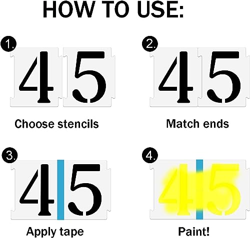 YEAJON 10 Inch Curb Stencil Kit 0-9 Address Number Stencils, 20Pcs Reusable 14 Mil Mylar Plastic Templates for Painting on Road, Wall, Wood, Mailbox - Image 3