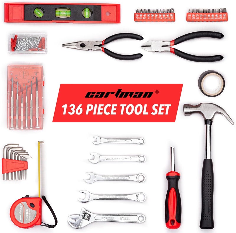 CARTMAN 136-Piece Tool Set - General Household Hand Tool Kit with Plastic Toolbox Storage Case - Image 3