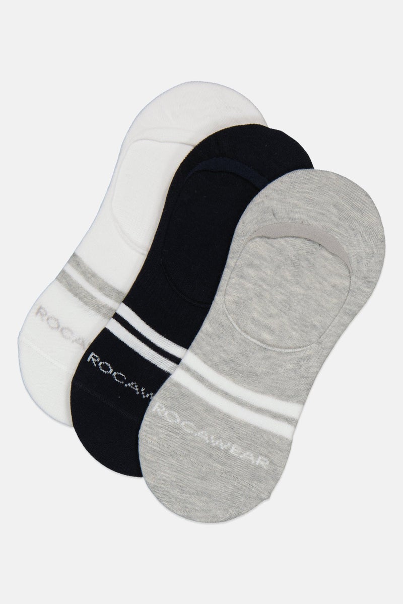 Rocawear Men 3 Pair Brand Logo Invisible Socks, Multicolor - Image 1