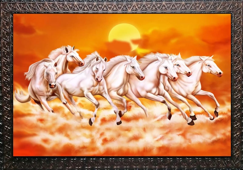 CN RETAILS Beautiful 7 Horses vastu Wall Painting with Special Effects Sparkle Lamination wood art framed wall Painting for home décor Synthetic Solid Wooden Frame (Brown, 50 x 65 cm) 18x24_27 - Image 2